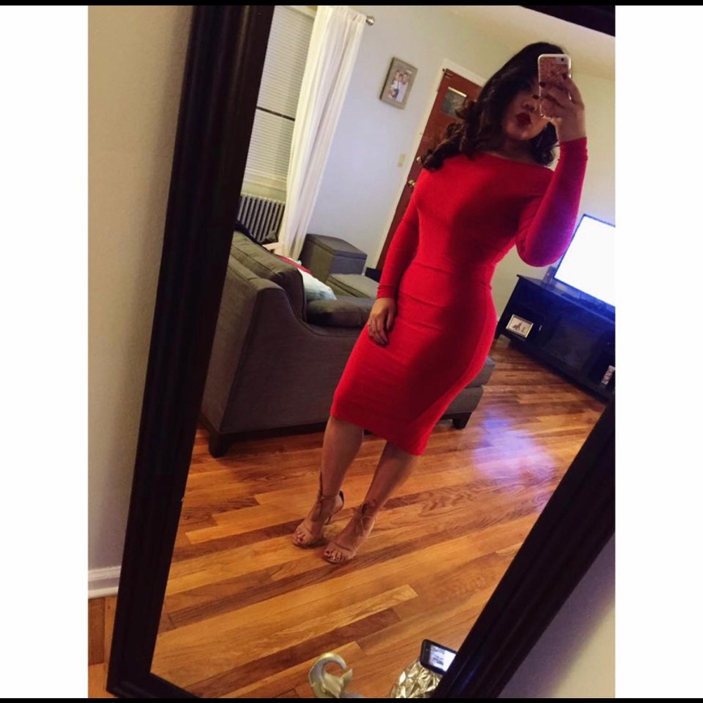 Red midi dress